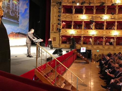 Fabio Scoccimarro, assessore regionale all’Ambiente e all’Energia, porta il saluto della Regione al 73esimo congresso nazionale di Assoenologi – Trieste 05/07/2018